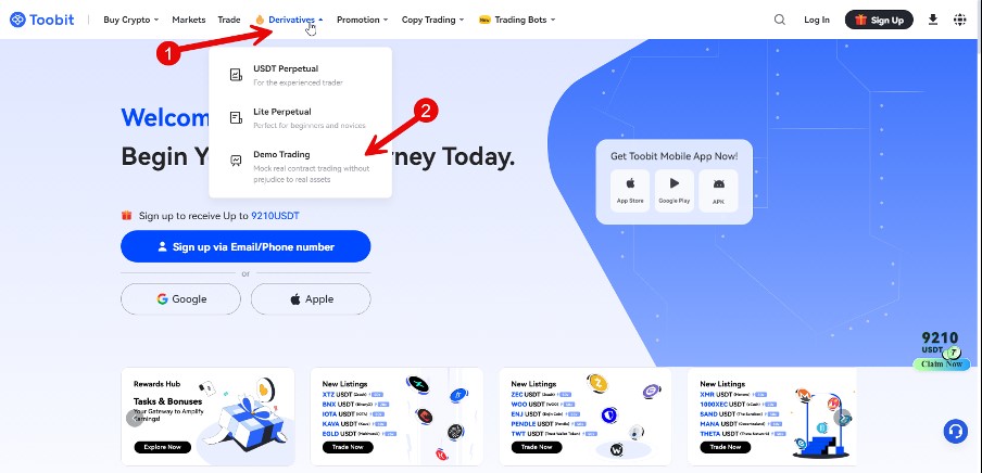 چگونه وارد بخش دمو تریدینگ Toobit شویم؟